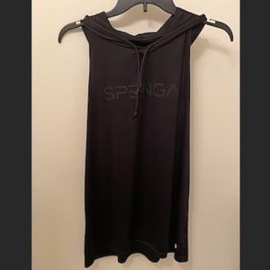 SPENGA RETIRED DESIGN Black Logo Sleeveless Drawstring Hoodie (L)